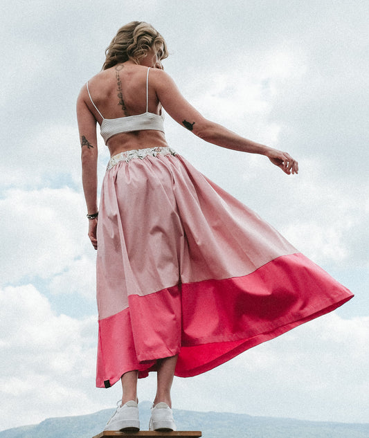 Casual Pink Midi Skirt with Pockets Flamingo