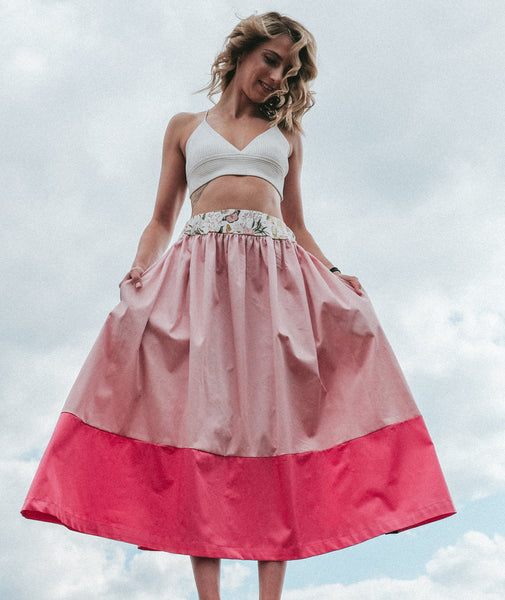 Casual Pink Midi Skirt with Pockets Flamingo – Hellenna