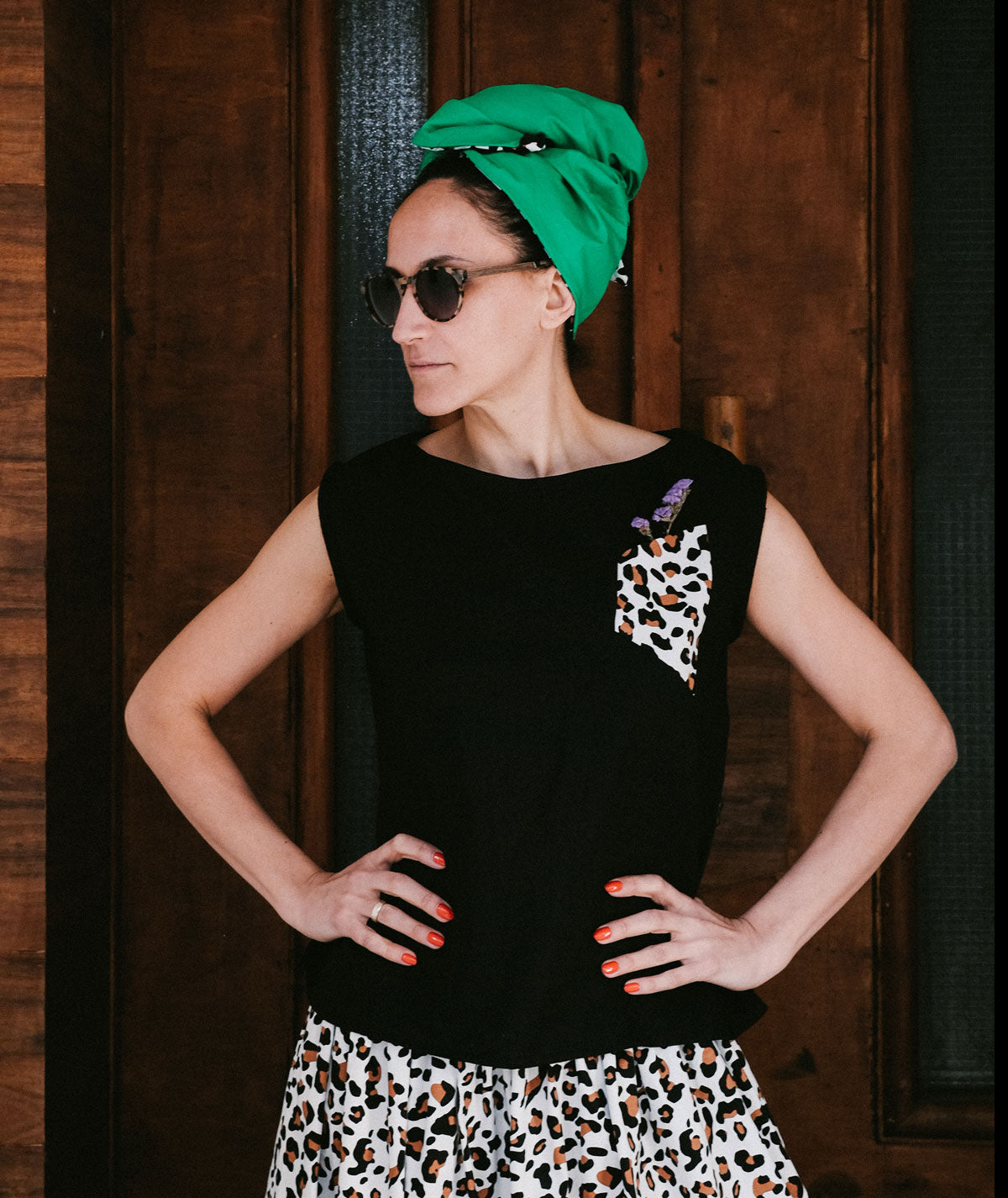 Black Linen Tank Top Leopard