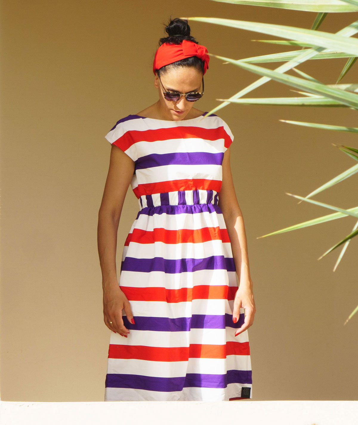 red_stripped_cotton_midi_dress_hellenna